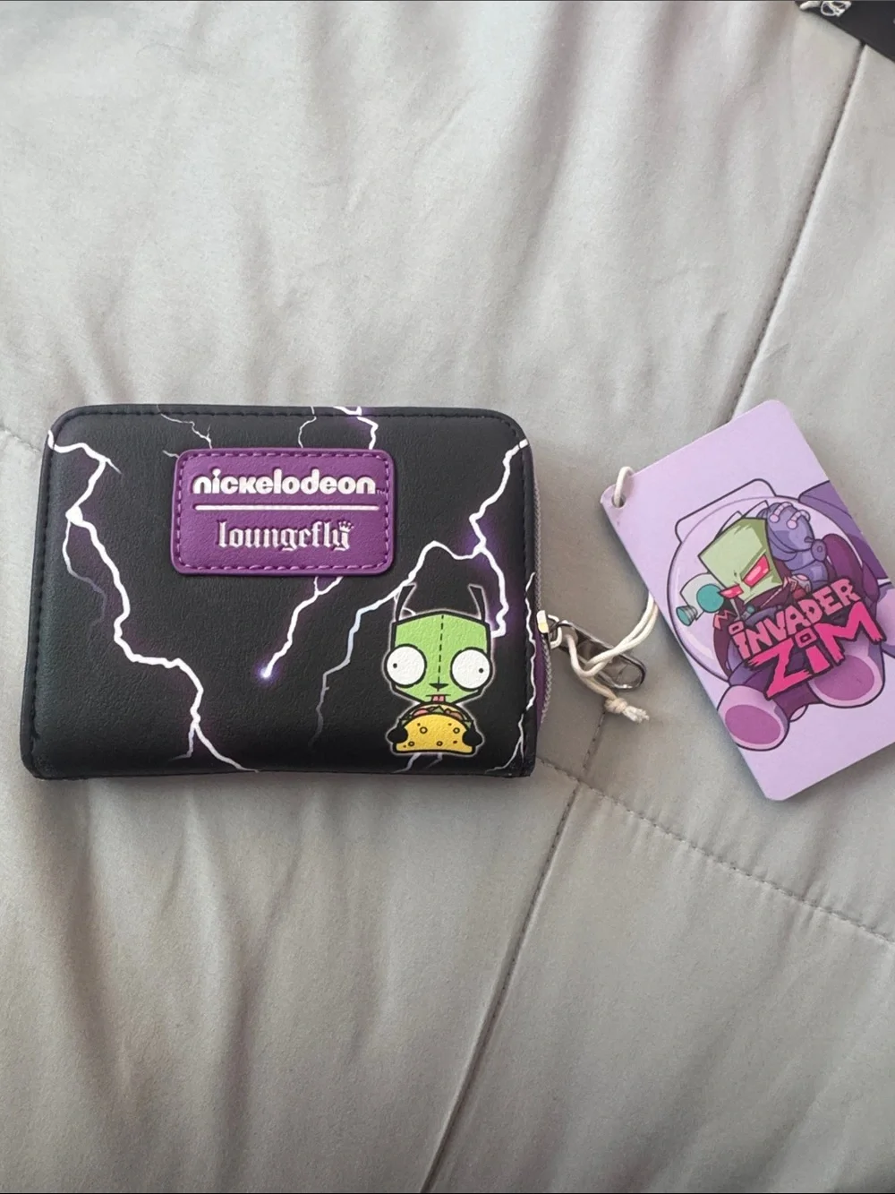 Loungefly Invader Zim Black & Green Zip Wallet with Purple Accents